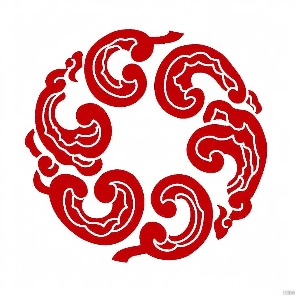 An eye-level drawing of a heart with a white background. The heart is made up of red swirls. The swirls are outlined in red. The design is in the shape of a circle. There is a circle in the middle of the circle. The circle has a hole in the center. The background is a solid white color.,An eye-level view design,Traditional Chinese Pattern Design