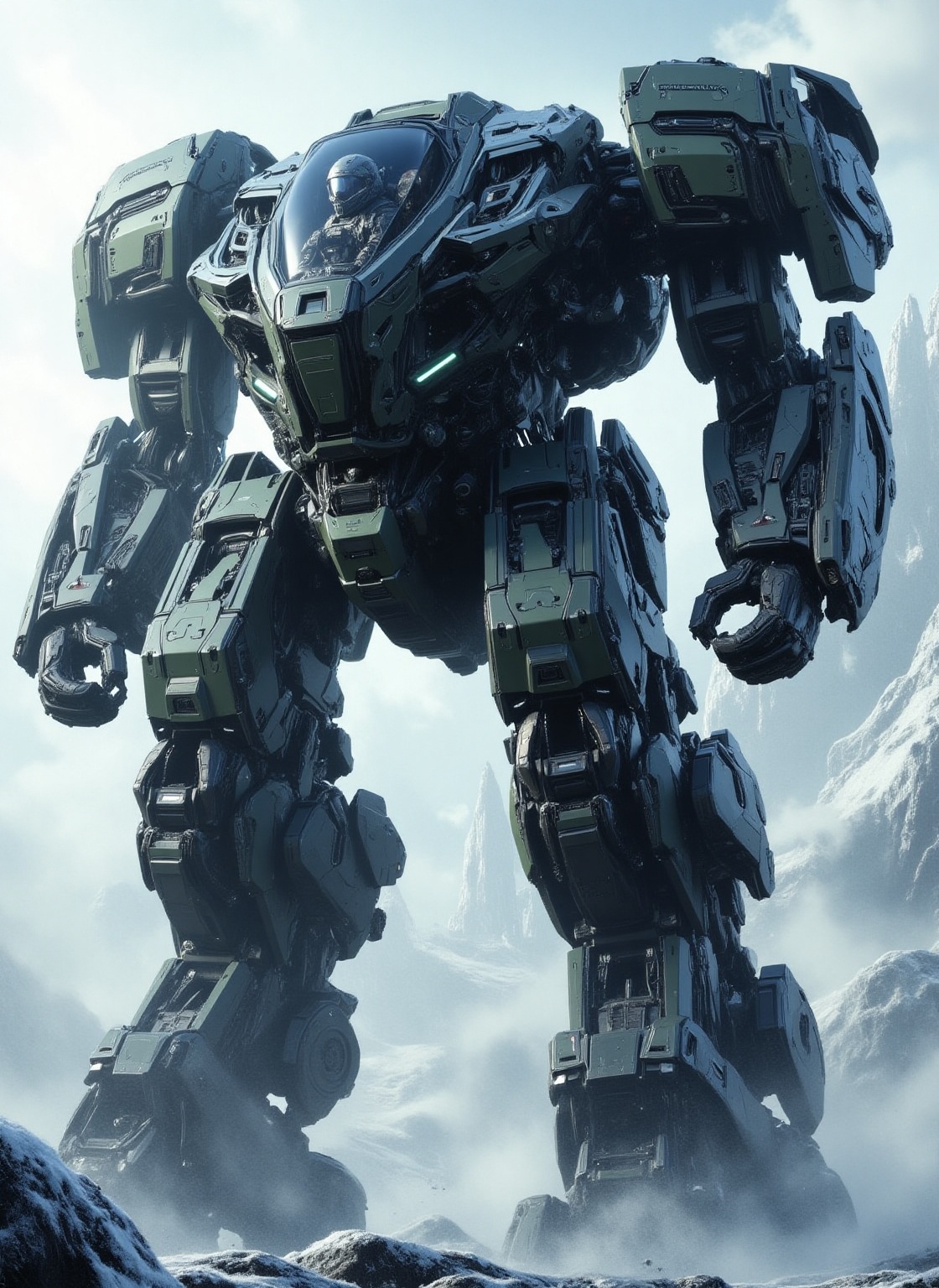 clear 8k hyper-realistic,  hyper-detailed of A large,  sleek military bipedal cockpit mecha with soldier pilot inside in a...