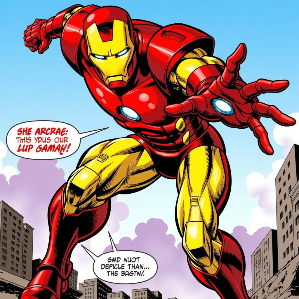 iron man in action with word in bottom line " Marvel Style",  Marvel Comic on Tensor.Art