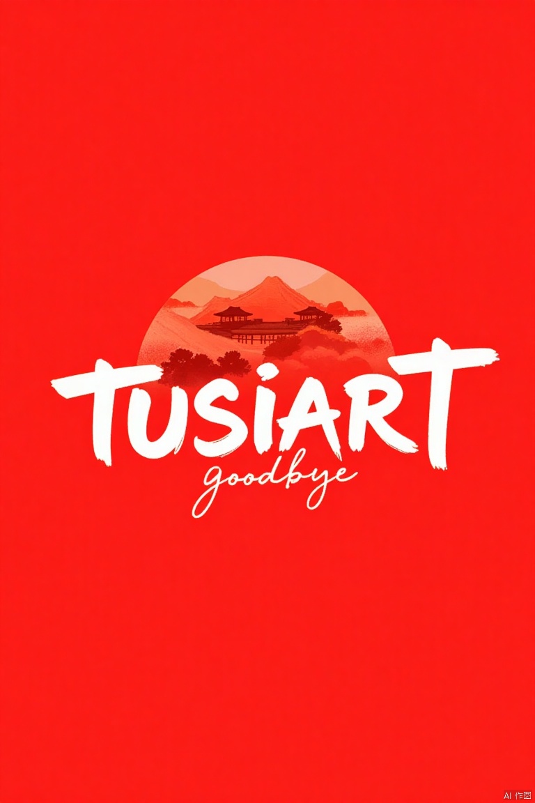 Text "TUSIART",  red background,  beautiful landscape clip art on Tensor.Art