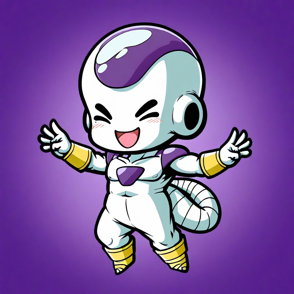 chibi_style solo blush smile open mouth simple background 1boy tail full body closed eyes :d male focus chibi gradient gra...