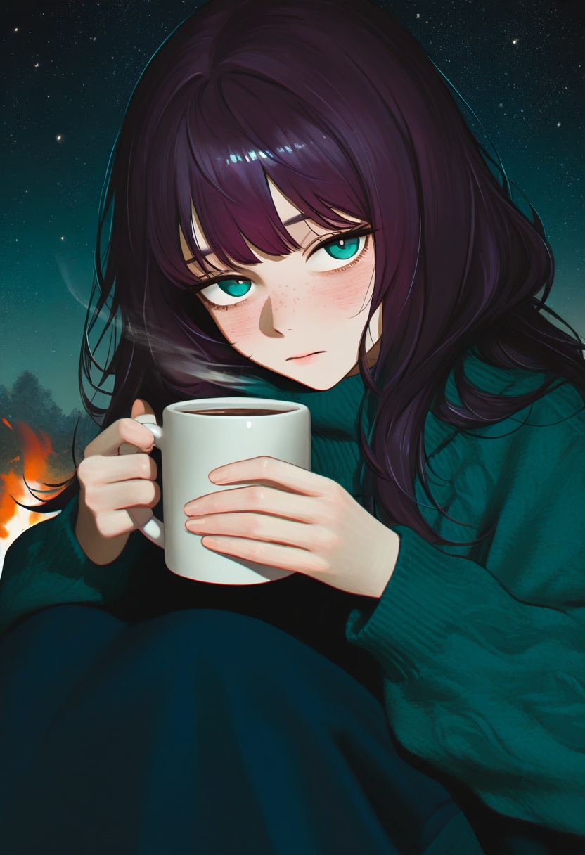 animjstyle,  1girl,  sitting under a starry sky on Tensor.Art