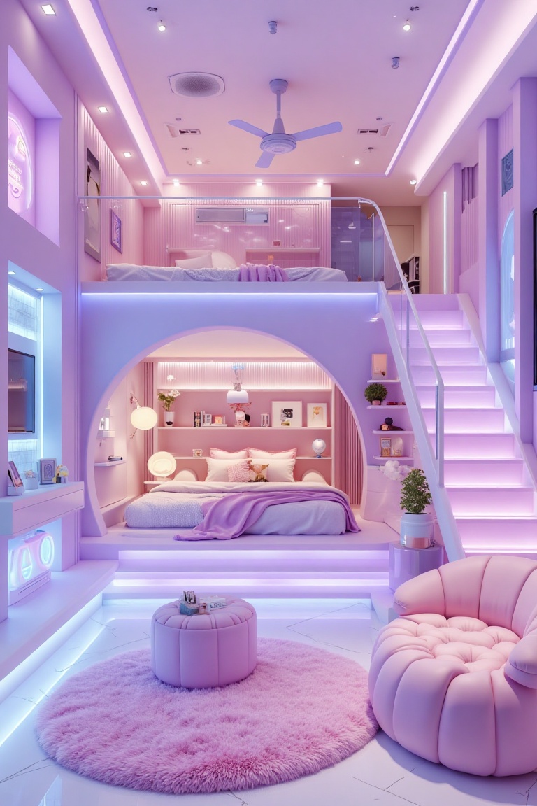 beautiful aesthetic ditto KPop themed interior teenager bedroom,  soft lilac pallete on Tensor.Art