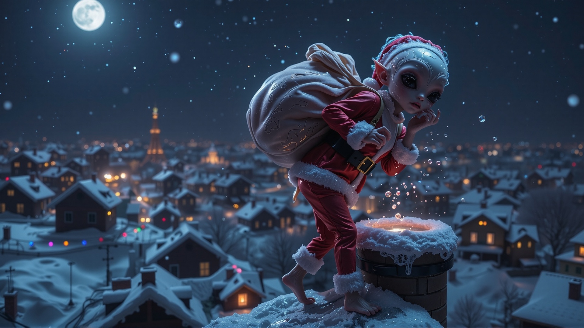 FuturEvoLab_Red,  Bodysuit_FuturEvoLab,  A whimsical scene featuring a small grey alien with smooth on Tensor.Art