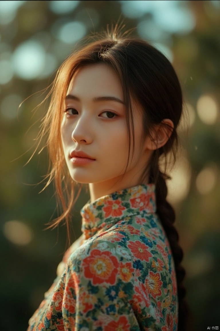 Chinese girl, floral theme, glowing skin, glamorous gaze, embellished clothing, BREAK, natural light, shallow depth of field, romantic setting, dreamy colors,by Ryan McGinley for CGArt Mayfly