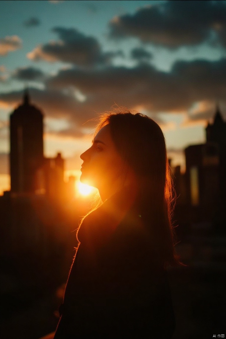 1girl sunset detailed, surreal dramatic lighting shadow (lofi, analog, kodak film) by Brandon Woelfel Ryan McGinley