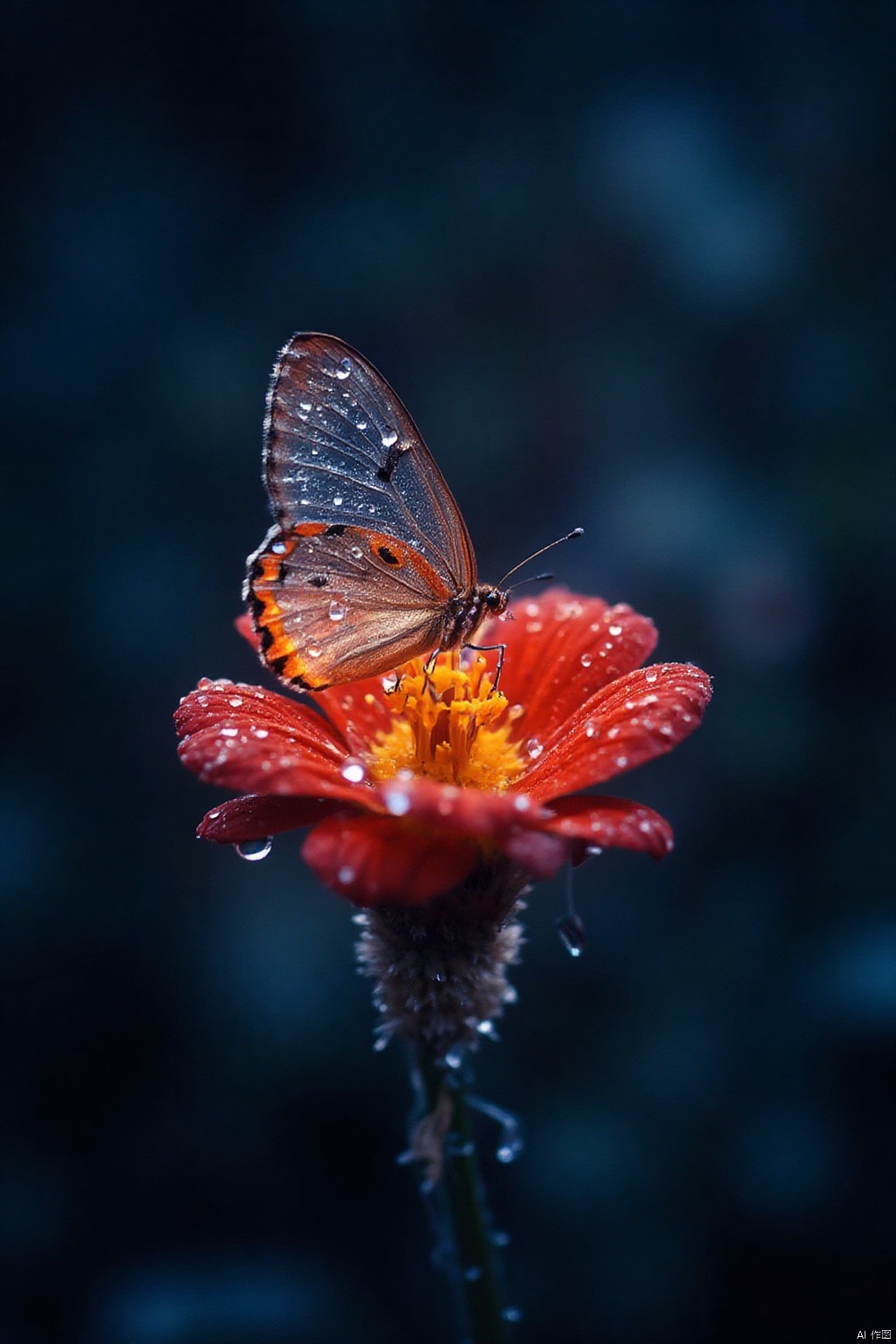 lighting artLow light photography,a masterpiece of masters,vivid color,light particles,sparkle view,dews,(riverside),night,beautiful glowing flowers, dew, butterfly, transparent wings, Pollen dancing,Focus on the stamen,Bokeh,best quality,extreme details,no humans, water drop,High definition, ultra-high resolution, fantasy, rim, photography, capillary, cover art, national geographic magazine style