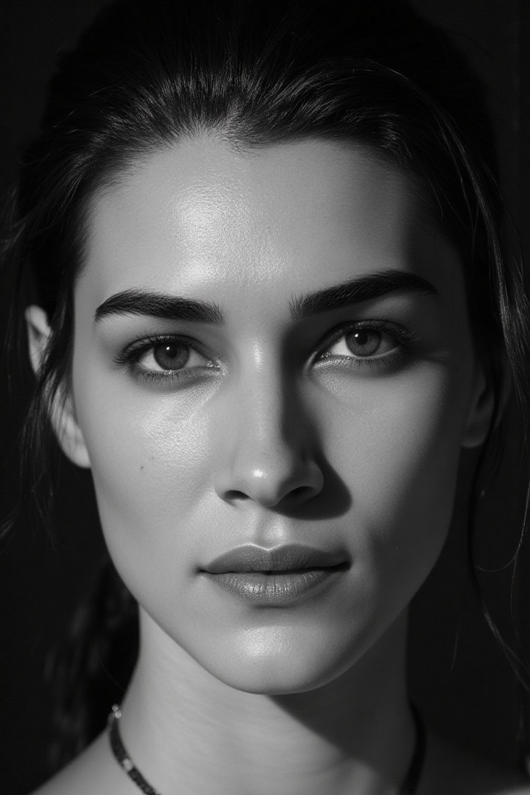 portrait of kritisflx,  inspired by Peter Lindbergh's photographic style. a woman looking directly into the camera with an...