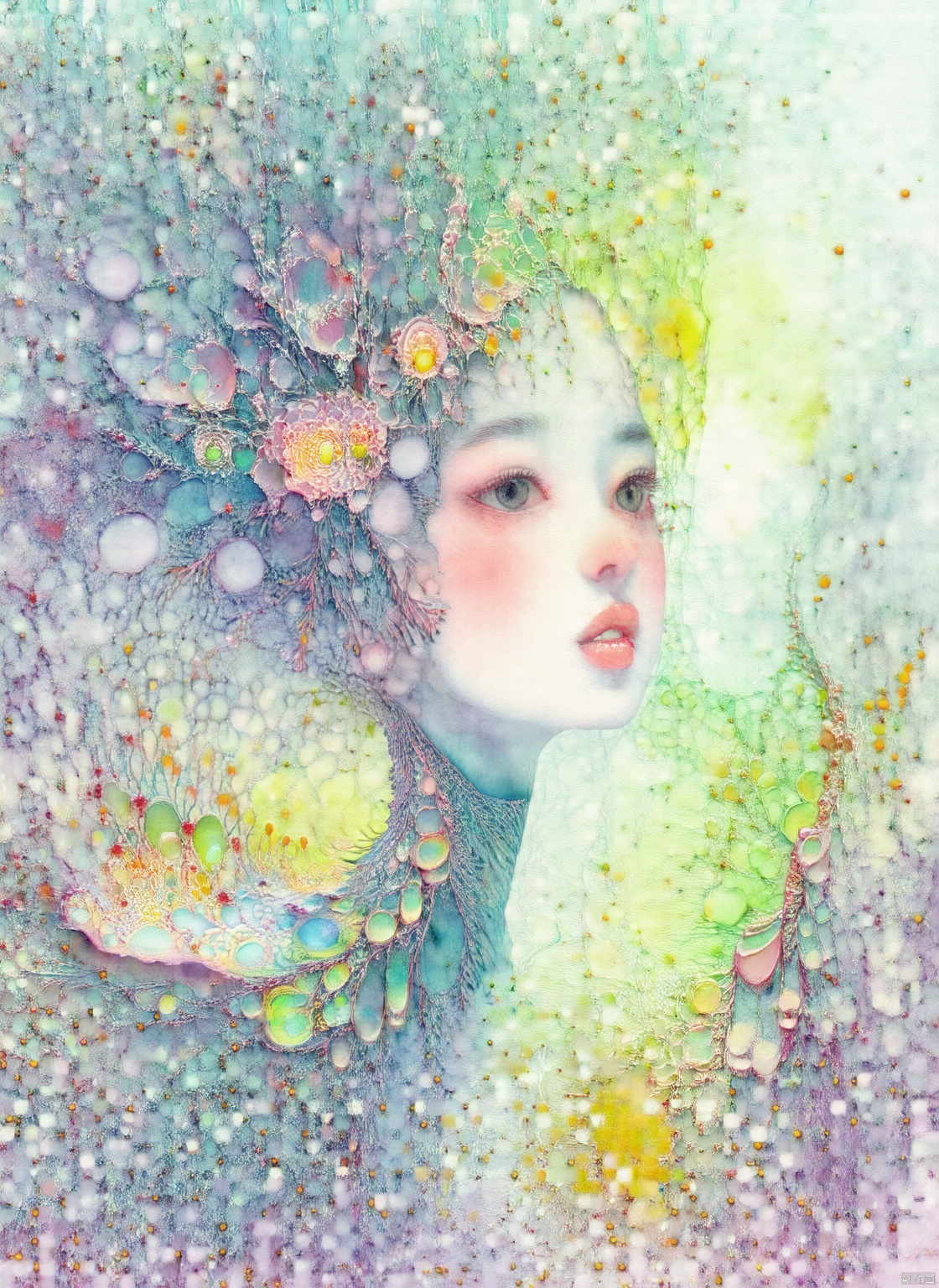 (masterpiece, top quality, best quality, official art, beautiful and aesthetic:1.2), (1girl), extreme detailed,(fractal art:1.3),colorful,highest detailed,Dreamy Atmosphere,Bright color,Complete clothes., watercolor