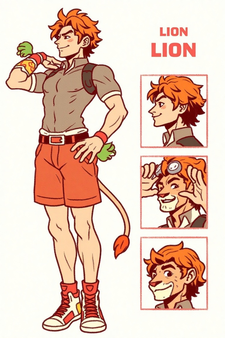 three_smaller_panels_illustration,  This image is a digital drawing featuring a stylized anime-inspired character named li...