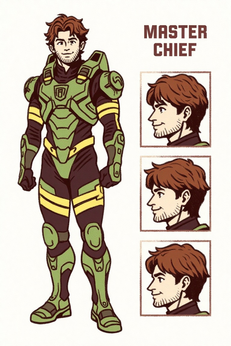 three_smaller_panels_illustration,  This image is a digital drawing featuring a stylized anime-inspired character named ma...