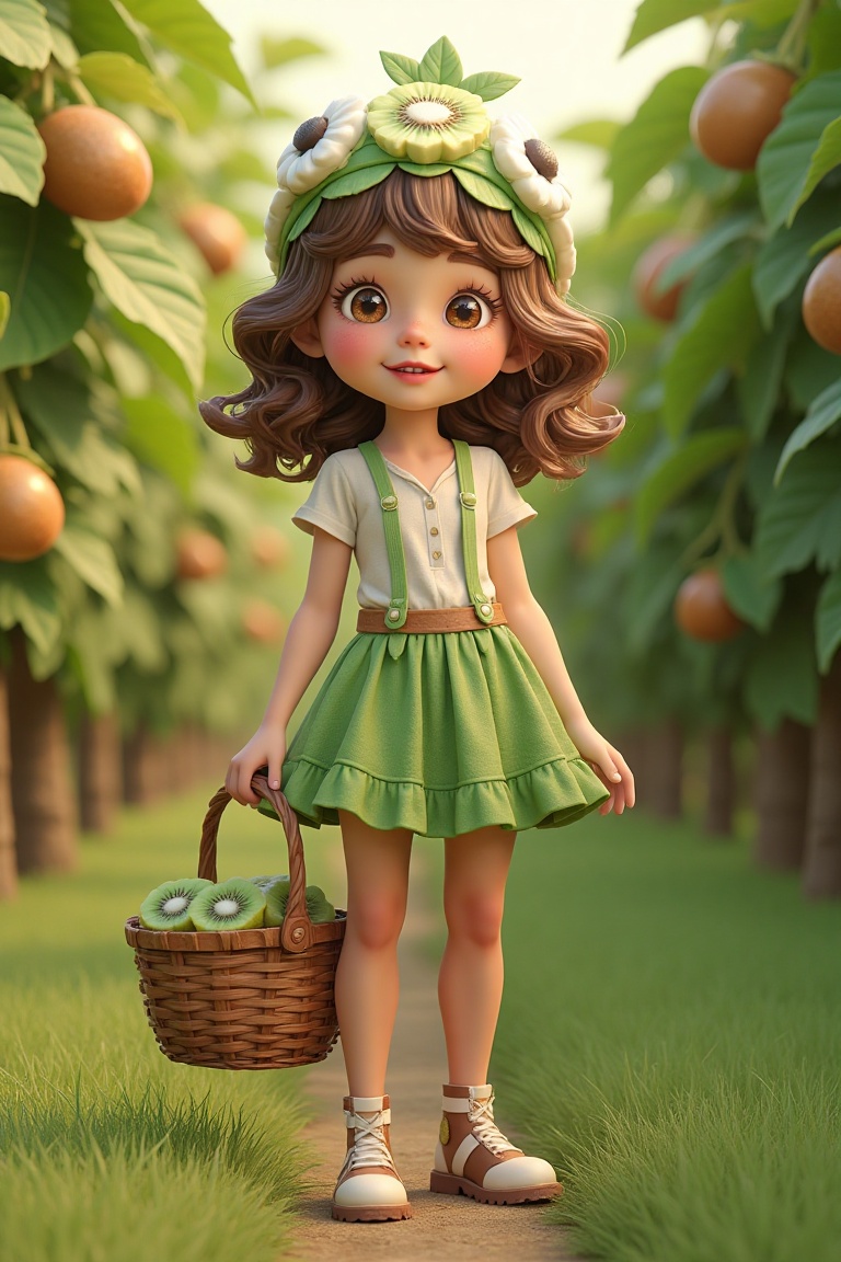 3D rendering of a kiwi girl,  standing in a lush orchard,  soft natural lighting on Tensor.Art