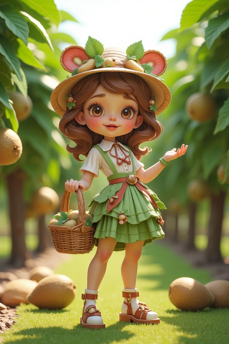 3D rendering of a kiwi girl,  standing in a lush orchard,  soft natural lighting on Tensor.Art
