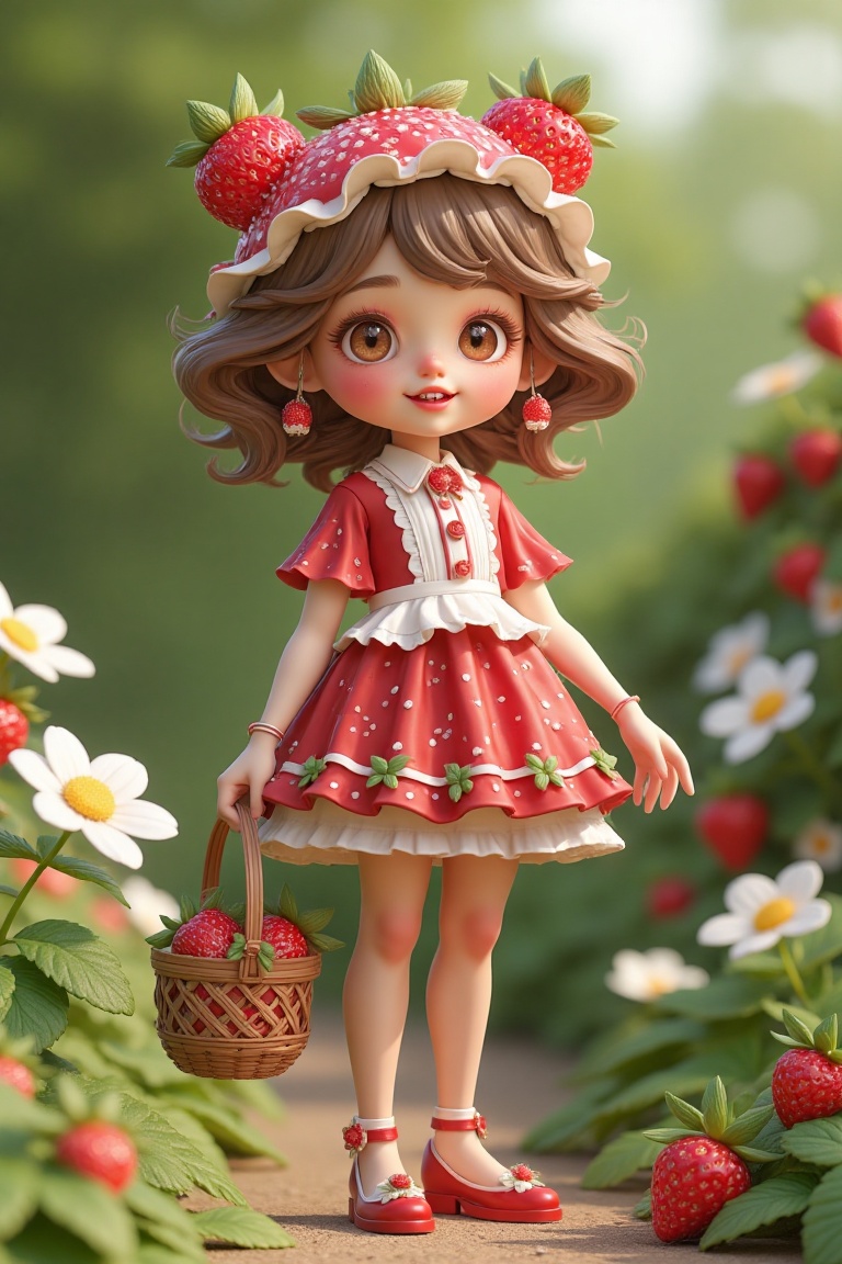 3D rendering of a strawberry girl,  standing in a lush garden,  soft natural lighting on Tensor.Art