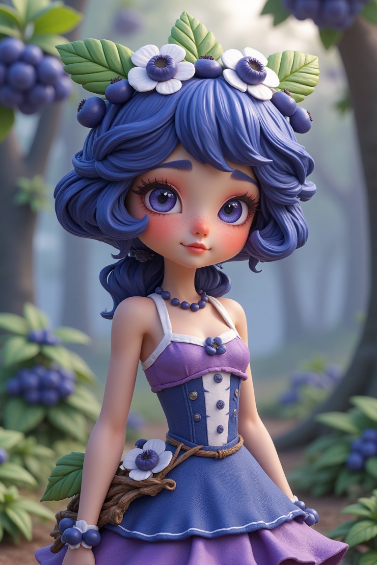 3D rendering of a blueberry girl,  standing in a berry-filled forest,  soft natural lighting on Tensor.Art