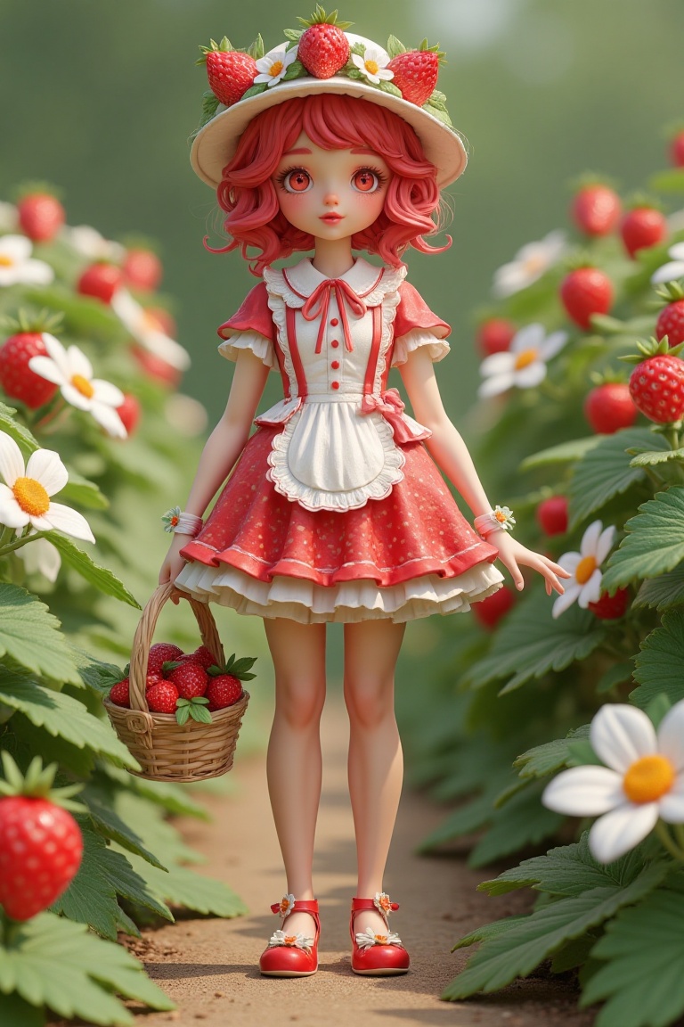 3D rendering of a strawberry girl,  standing in a lush garden,  soft natural lighting on Tensor.Art