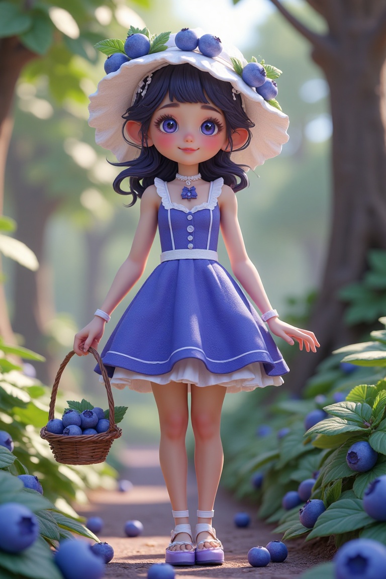 3D rendering of a blueberry girl,  standing in a berry-filled forest,  soft natural lighting on Tensor.Art
