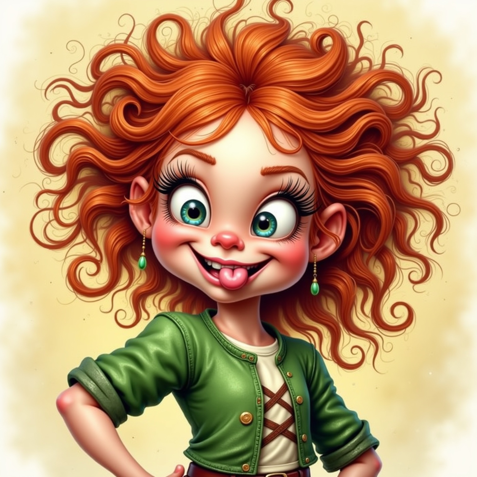 ultra-detailed illustration of a little girl with red hair sticking out her tongue,  highly detailed ,  mischievous!! on T...