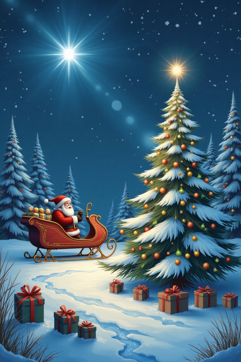 illustration,  masterpiece,  a Christmas setting with snow on Tensor.Art