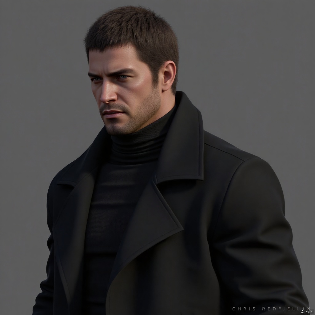 Chris Redfield,solo,1boy,muscular,3D,youth,coat