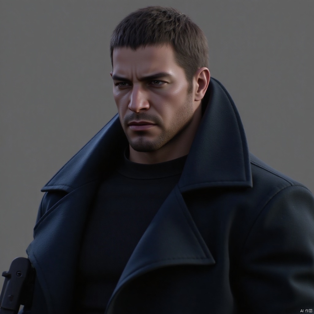 Chris Redfield,solo,1boy,muscular,3D,youth,coat