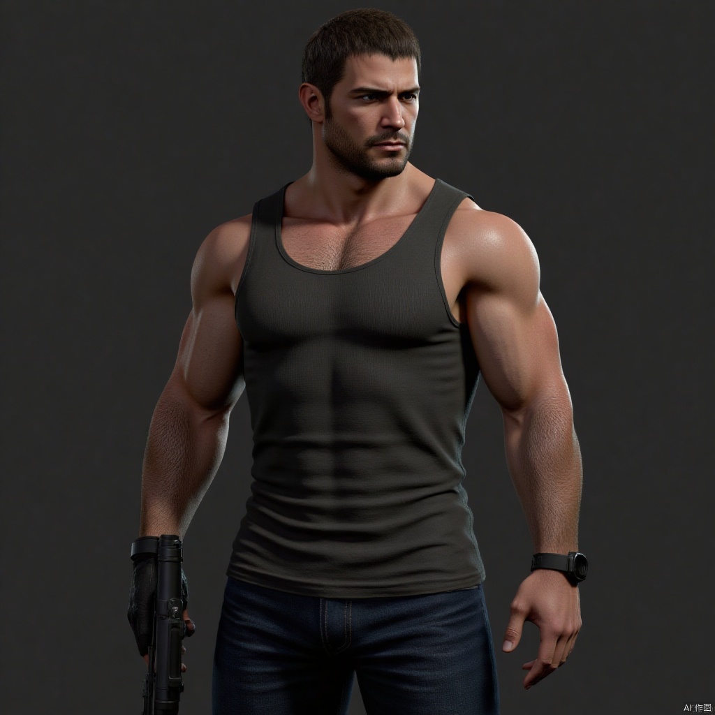 Chris Redfield,solo,1boy,muscular,3D,old