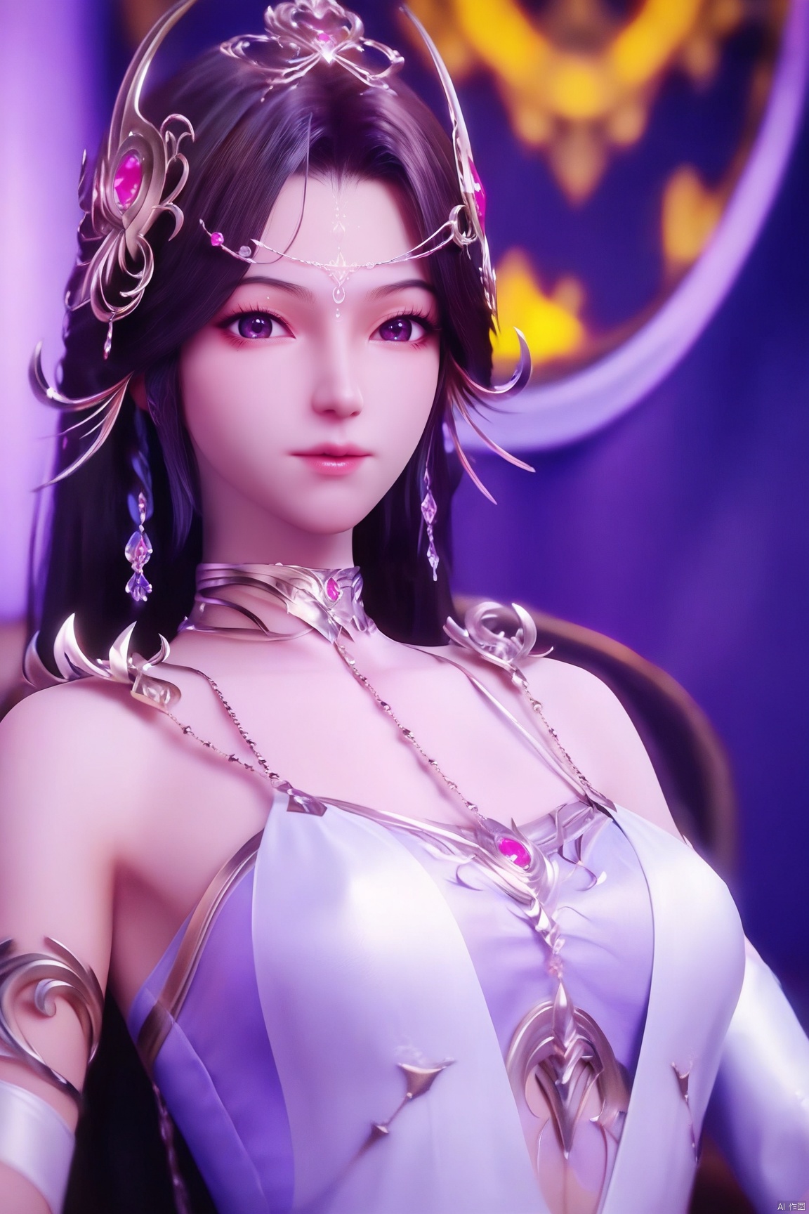 score_9_up,score_8_up,score_7_up,(Masterpiece, Best Quality, Photorealistic, High Resolution, 8K Raw), 
1girl, solo, long hair, looking at viewer, brown hair, black hair, hair ornament, dress, bare shoulders, jewelry, upper body,
pale skin,translucent,realistic,white skin,high detailed skin,(detailed skin:1.1),highly detailed,ultra-high resolution,32K UHD,sharp focus,best-quality,masterpiece,unconventional supreme masterpiece,masterful details,