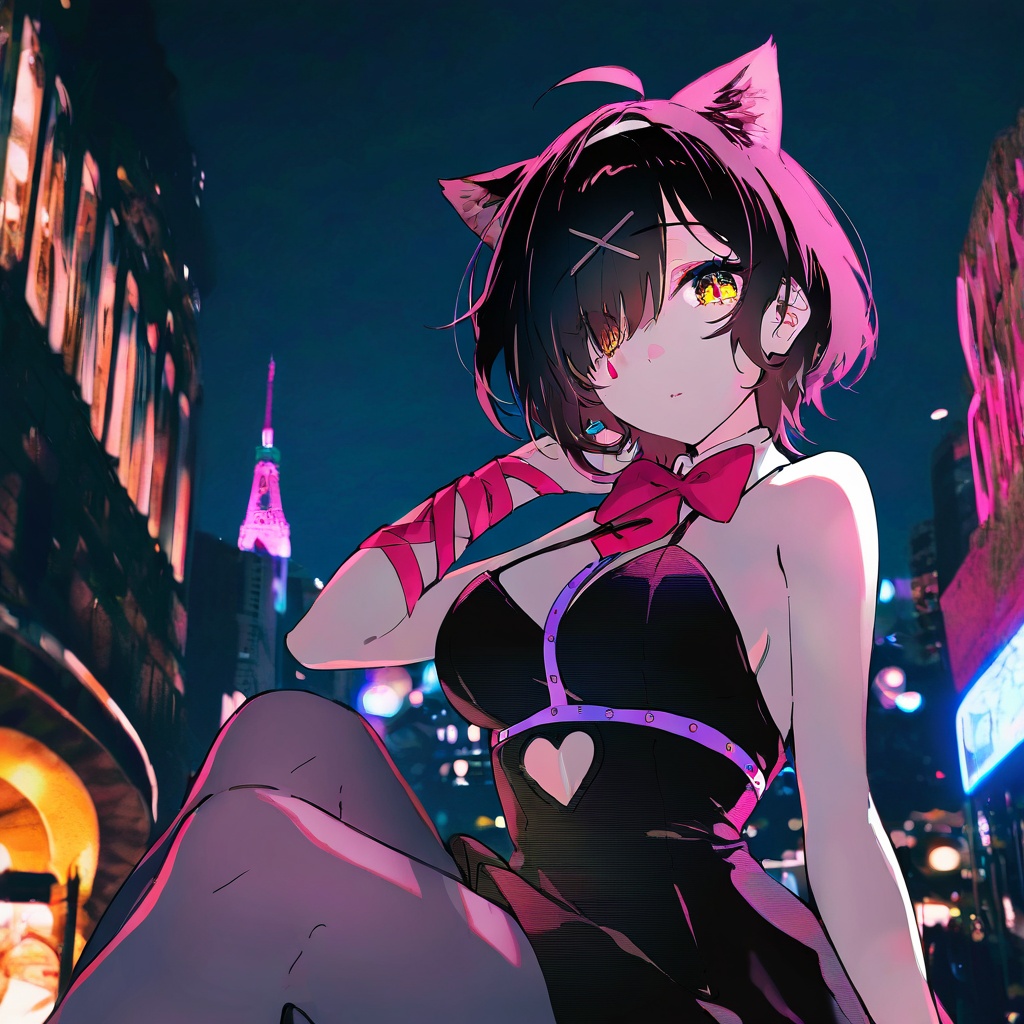1girl,  cat girl,  black hair on Tensor.Art