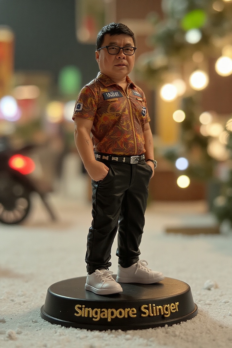 This is a high-resolution photograph of a detailed,  miniature action figure of p4ull1m,  standing on a round on Tensor.Art