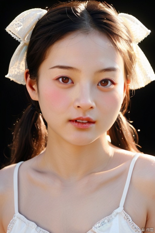 score_9, score_8_up, score_7_up, score_6_up, score_5_up, score_4_up, masterpiece, best quality, frilly white bikini, ruffles , ribbons, perfect anatomy, very aesthetic, long black hair in a ponytails, little girl, black hair, brown eyes, beautiful eyes, beautiful iris, beautiful dark pupils, black background, portrait, child, beauty, makeup, hair, fashion, cute, portrait photography, studio, 1girl, solo, long_hair, looking_at_viewer, black_hair, brown_eyes, lips, eyelashes, portrait, black_background, realistic, nose, diffused light, twintails, lips, parted lips, playful, sensual, open_mouth, ironic, blush cheeks, self-assurance, posing, expression, dim lit, natural skin, skin pores,AIDA_PXLR_valens2