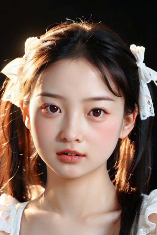 score_9, score_8_up, score_7_up, score_6_up, score_5_up, score_4_up, masterpiece, best quality, frilly white bikini, ruffles , ribbons, perfect anatomy, very aesthetic, long black hair in a ponytails, little girl, black hair, brown eyes, beautiful eyes, beautiful iris, beautiful dark pupils, black background, portrait, child, beauty, makeup, hair, fashion, cute, portrait photography, studio, 1girl, solo, long_hair, looking_at_viewer, black_hair, brown_eyes, lips, eyelashes, portrait, black_background, realistic, nose, diffused light, twintails, lips, parted lips, playful, sensual, open_mouth, ironic, blush cheeks, self-assurance, posing, expression, dim lit, natural skin, skin pores,AIDA_PXLR_valens2