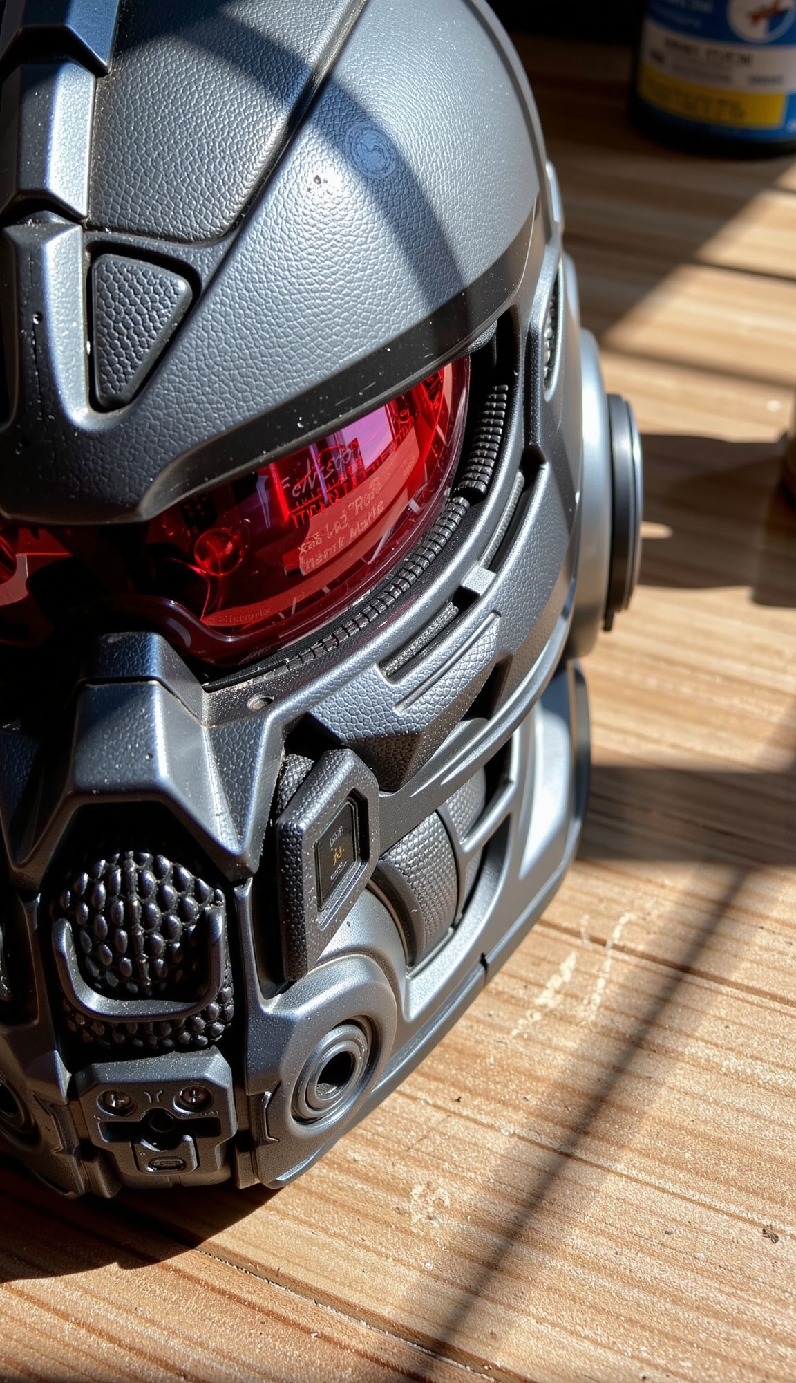 macro close-up of prophet's helmet from crysis 3 on the table,  shadows on Tensor.Art