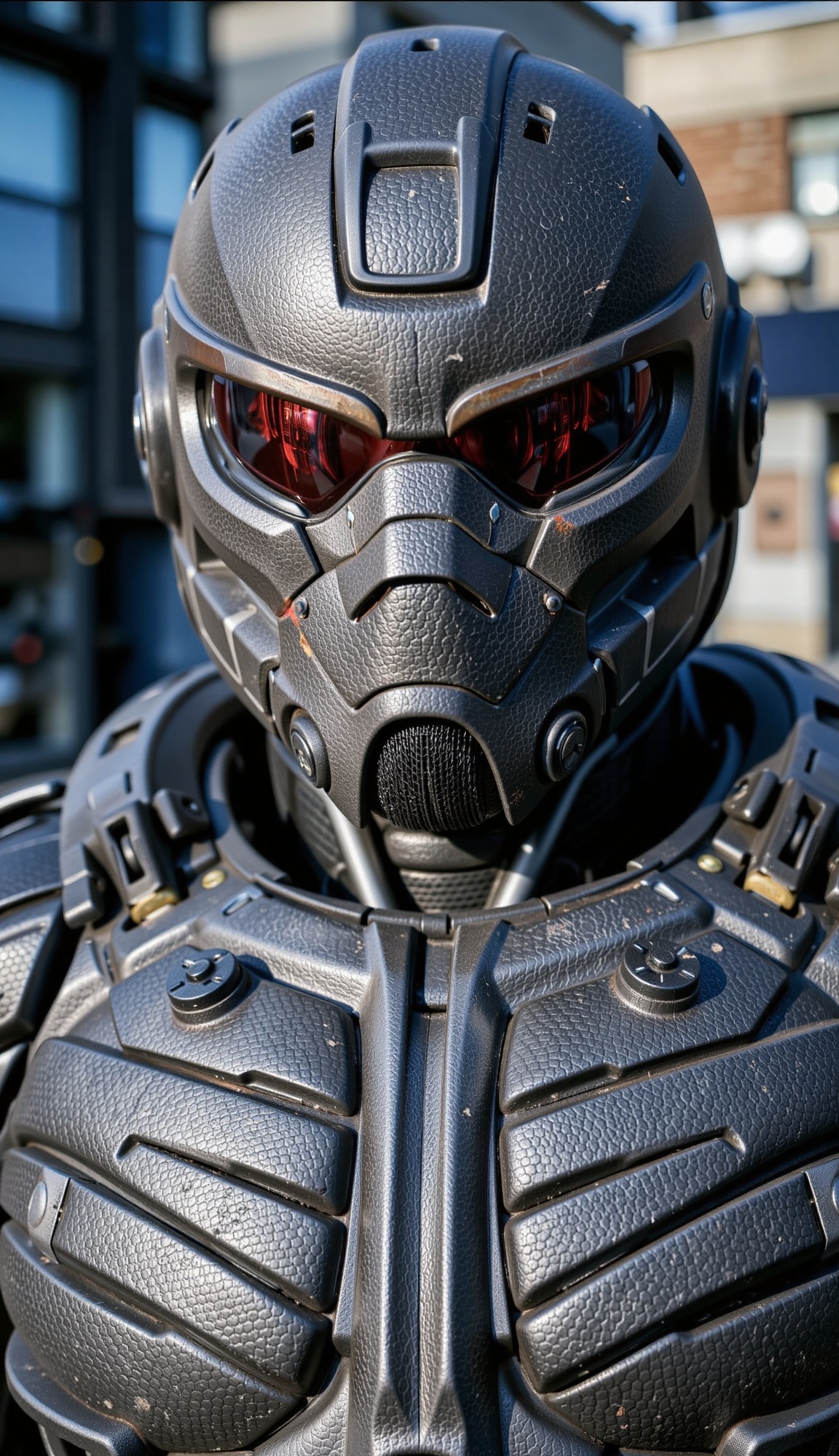 soft focus macro close-up of prophet's helmet and armor suit from crysis 3,  laboraty,  blue hue background on Tensor.Art