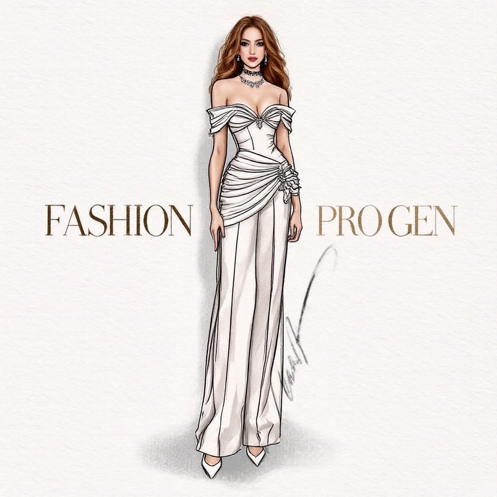 A stunning fashion design drawing,  young woman,  radiant with confidence on Tensor.Art