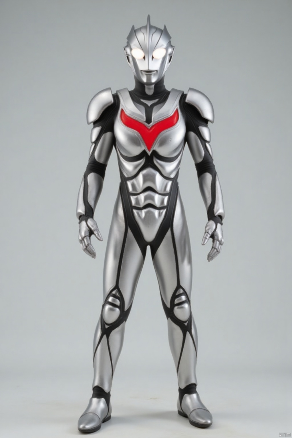 (grey background:1.2),(SOLO:1.4),outline,simple background,(((,standing,looking at viewer,arms at side))),,ultraman,bodysuit,gloves,legwear,boots,cover,mask,plugsuit,armor,bodysuit,red pattern on body,tight-fitting,helmet,leather suit,latex,tokusatsu,no humans,science fiction,hard mask,no smile,no eyes,no nose,solo,rubber bodysuit with red line,alien,
