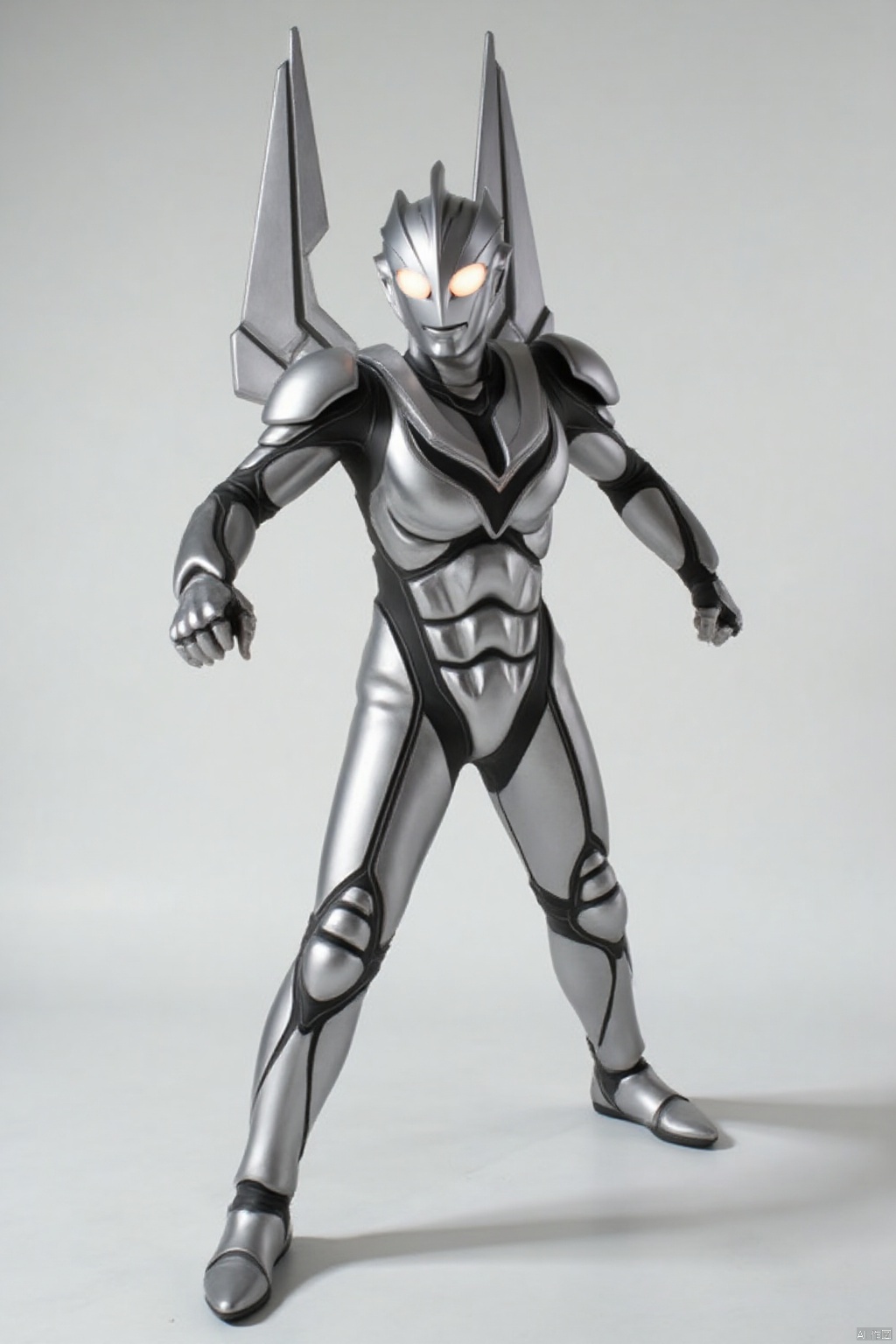 (grey background:1.2),(SOLO:1.4),outline,simple background,(((,standing,looking at viewer,arms at side))),,ultraman,bodysuit,gloves,legwear,boots,cover,mask,plugsuit,armor,bodysuit,pattern on body,tight-fitting,helmet,leather suit,latex,tokusatsu,no humans,science fiction,hard mask,no smile,no eyes,no nose,solo,rubber bodysuit with line,alien,wings