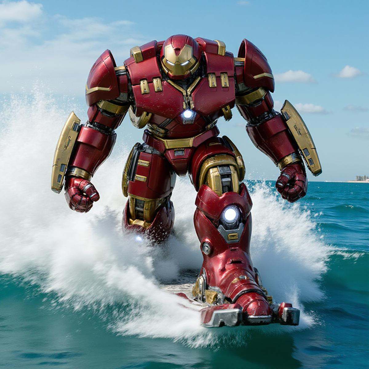 Hulkbuster,  a robot is surfing on the ocean on Tensor.Art