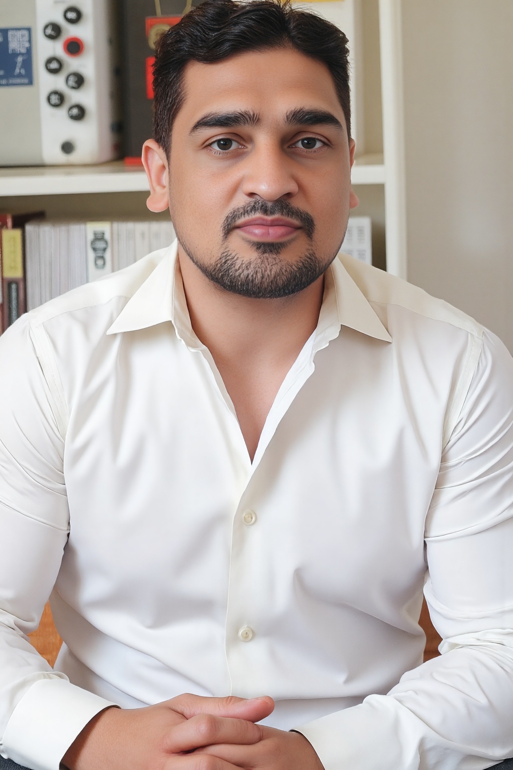 1 handsome man,  Wearing a white button-up shirt,  detailed on Tensor.Art