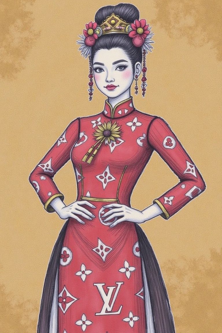 A stunning fashion design drawing,  young woman,  radiant with confidence on Tensor.Art