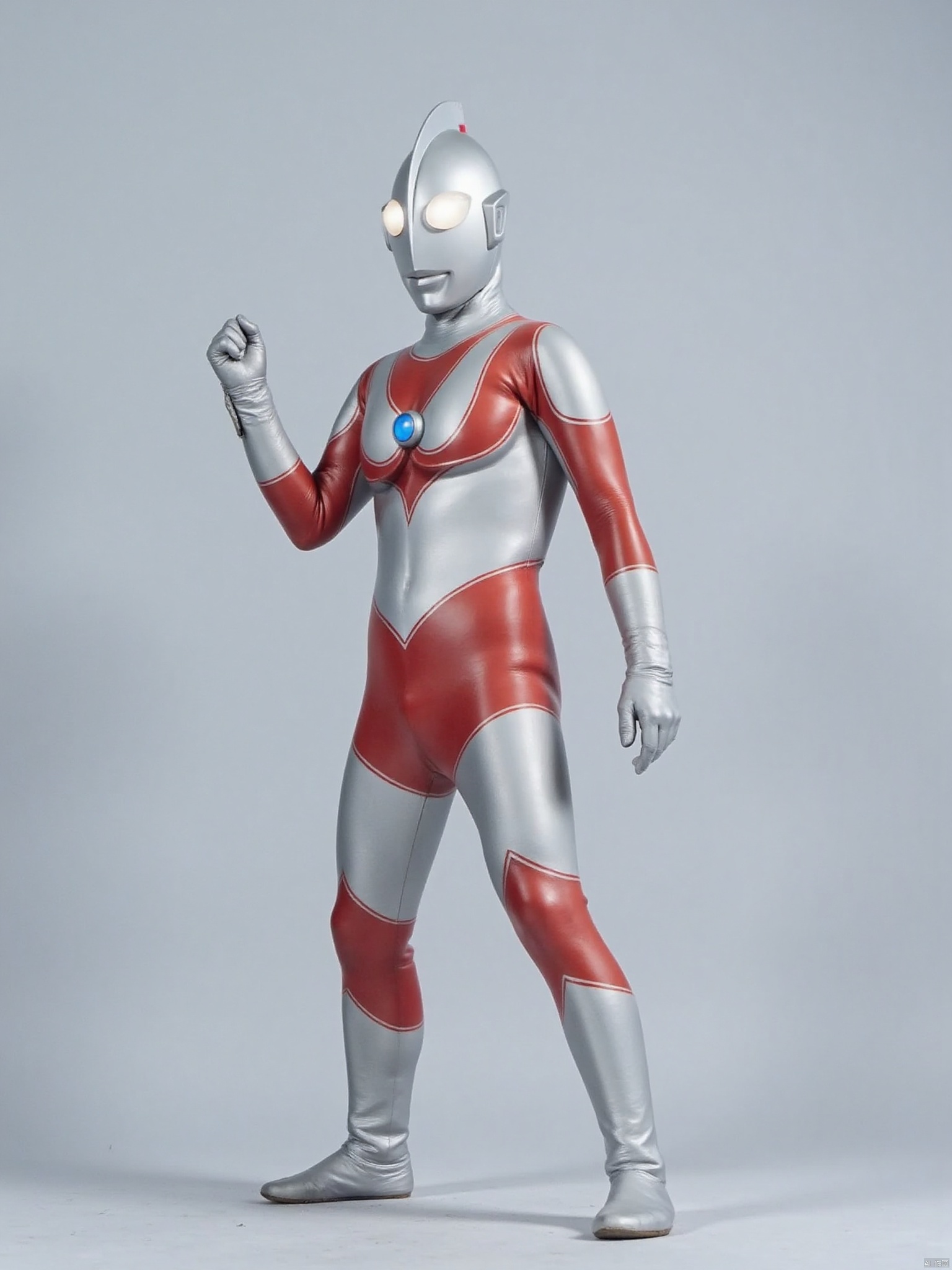 (grey background:1.2),looking at viewer,(SOLO:1.4),outline,simple background,full body,looking at viewer,(((arms at side))),ultraman,silver bodysuit,silver gloves,legwear,gloves,boots,cover,mask,plugsuit,armor,bodysuit,red pattern on body,silver tight-fitting,silver footwear,helmet,leather suit,latex,tokusatsu,no humans,science fiction,silver head,hard mask,no smile,no eyes,no nose,solo,silver rubber bodysuit with red line