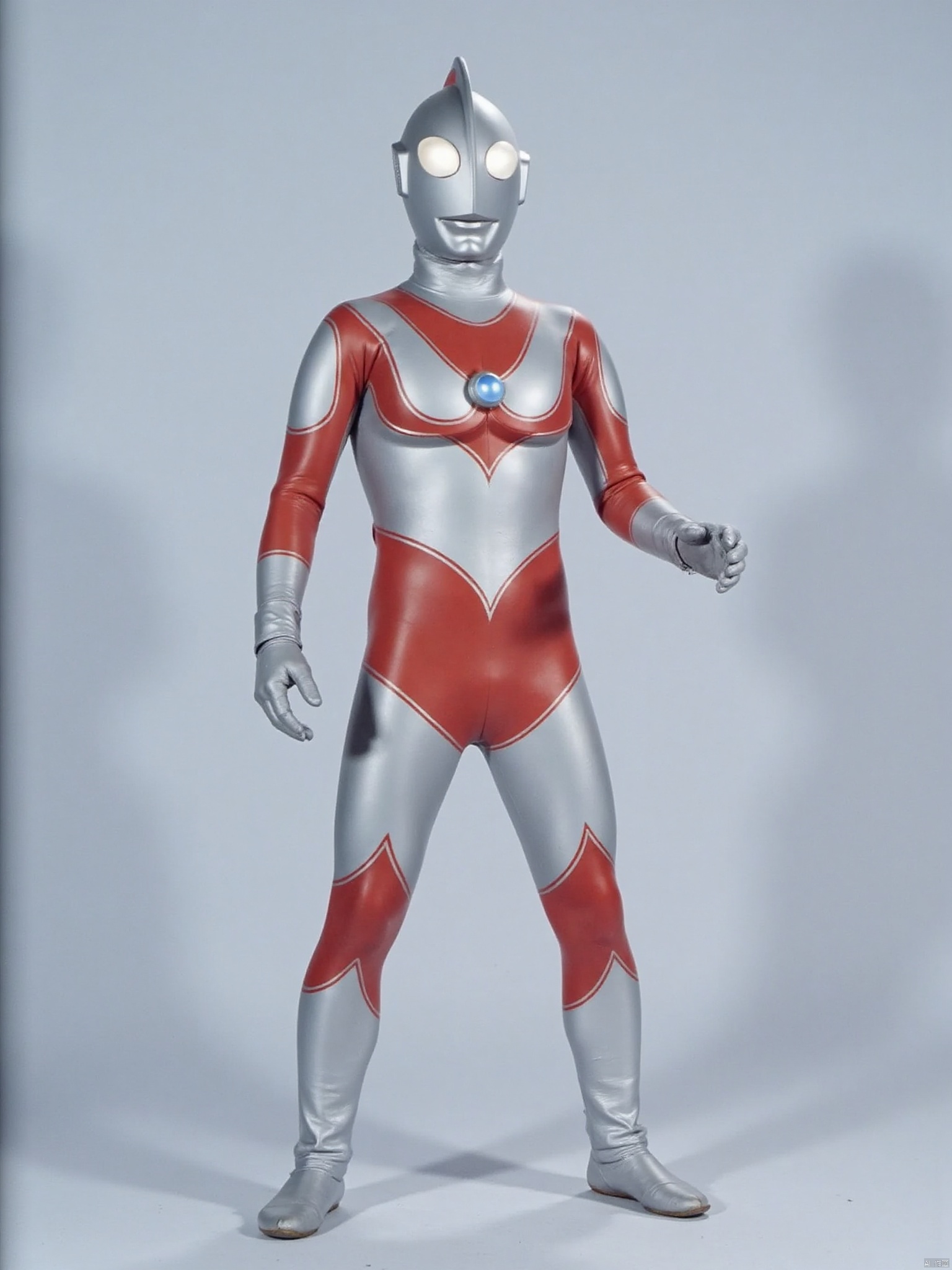 (grey background:1.2),looking at viewer,(SOLO:1.4),outline,simple background,full body,looking at viewer,(((arms at side))),ultraman,silver bodysuit,silver gloves,legwear,gloves,boots,cover,mask,plugsuit,armor,bodysuit,red pattern on body,silver tight-fitting,silver footwear,helmet,leather suit,latex,tokusatsu,no humans,science fiction,silver head,hard mask,no smile,no eyes,no nose,solo,silver rubber bodysuit with red line