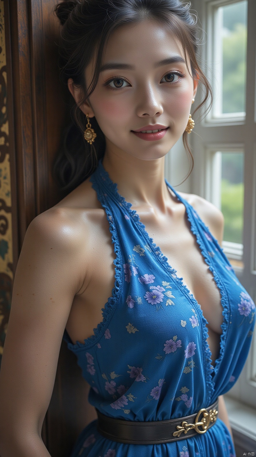 beautiful woman in blue dress