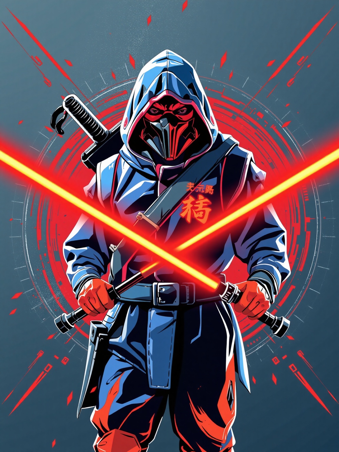 Videogame loading screen of a ninja warior wearing tech-wear on Tensor.Art