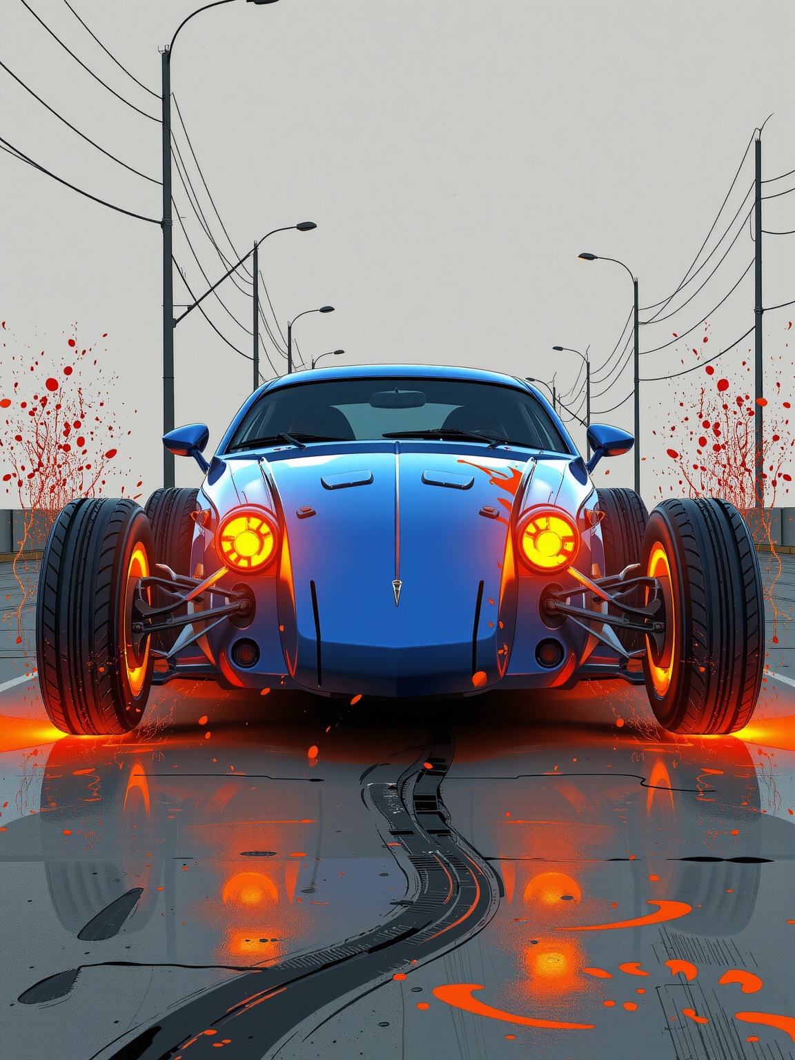 a 3/4 front view of ((futuristic cyberpunk hotrod zeekars)) (with glowing tires),  ultra realistic 8k cg,  picture-perfect...