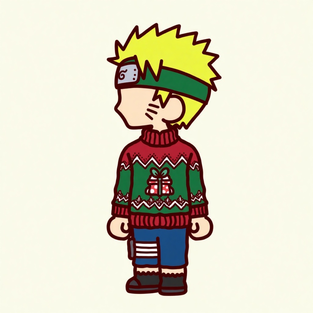 chibi_style,  cartoon drawing of naruto wearing Christimas Sweater on Tensor.Art