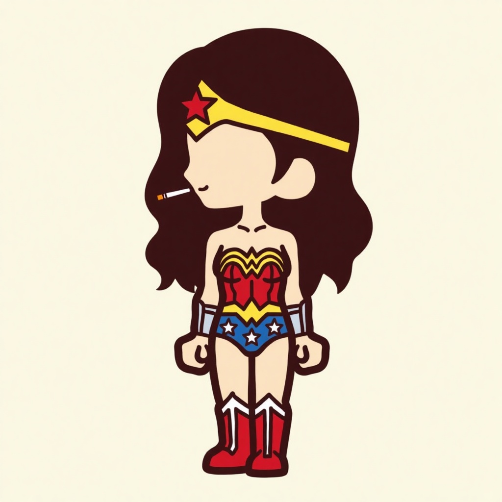 chibi_style,  cartoon drawing of wonder woman,  cigarette on Tensor.Art