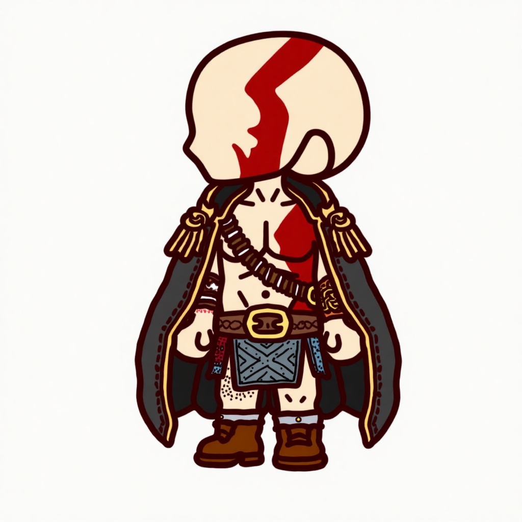 chibi_style,  cartoon drawing of kratos god of war,  wearing coat on Tensor.Art