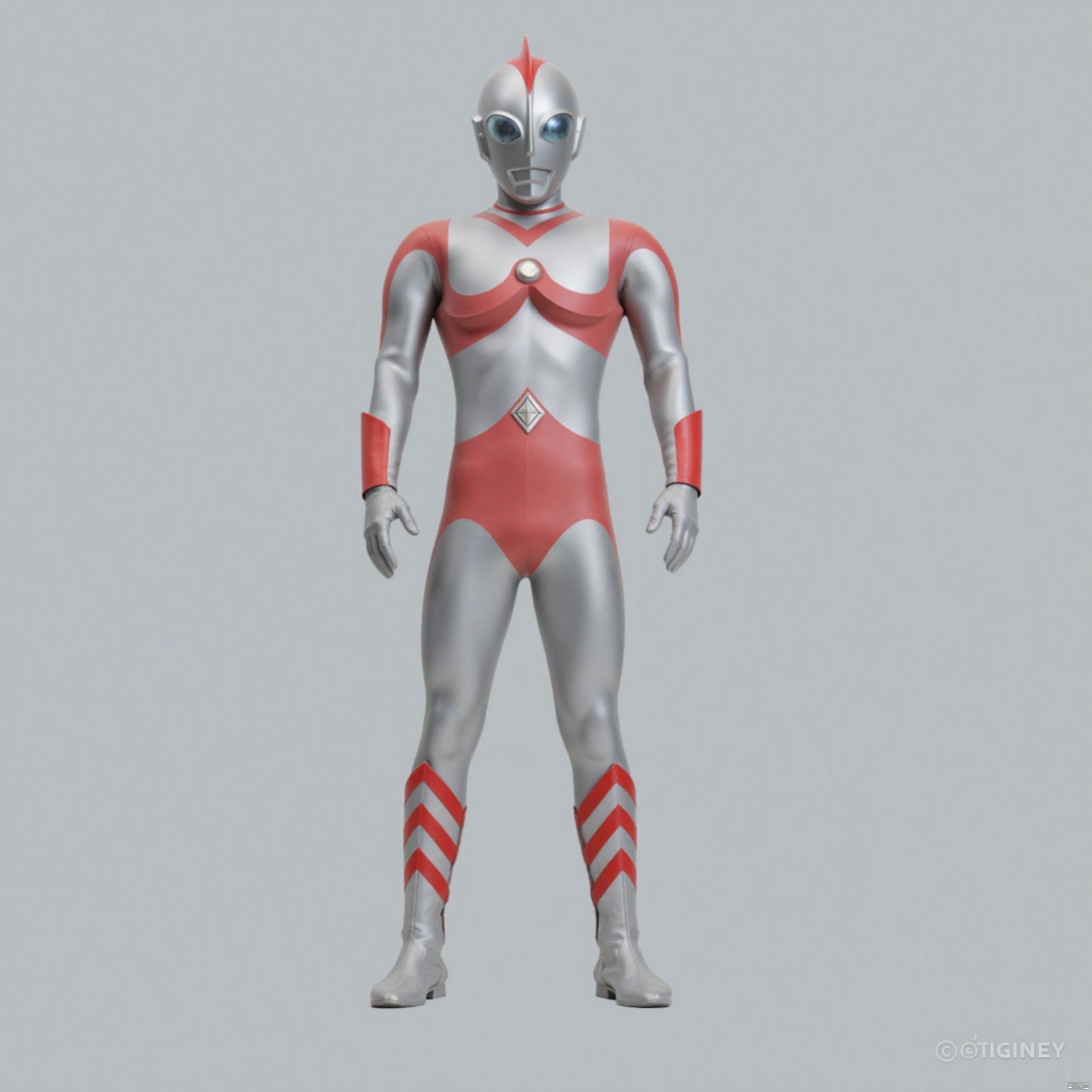 (grey background:1.2),looking at viewer,(SOLO:1.4),outline,simple background,full body,looking at viewer,(((arms at side))),ultraman,silver bodysuit,silver gloves,legwear,gloves,boots,cover,mask,plugsuit,armor,bodysuit,red pattern on body,silver tight-fitting,silver footwear,helmet,leather suit,latex,tokusatsu,no humans,science fiction,silver head,hard mask,no smile,no eyes,no nose,solo,silver rubber bodysuit with red line