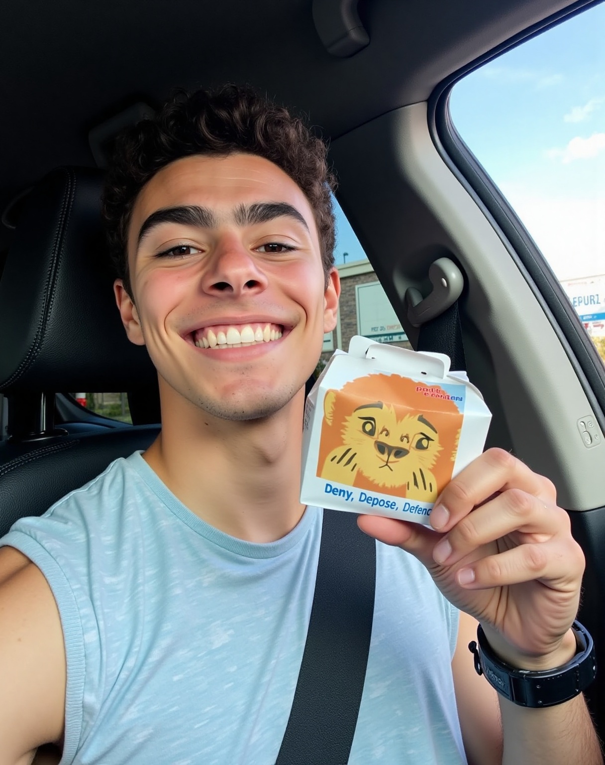 Luigi Mangione. This is a color photograph of a young man named Luigi Mangione sitting in a car. He has short,  curly dark...