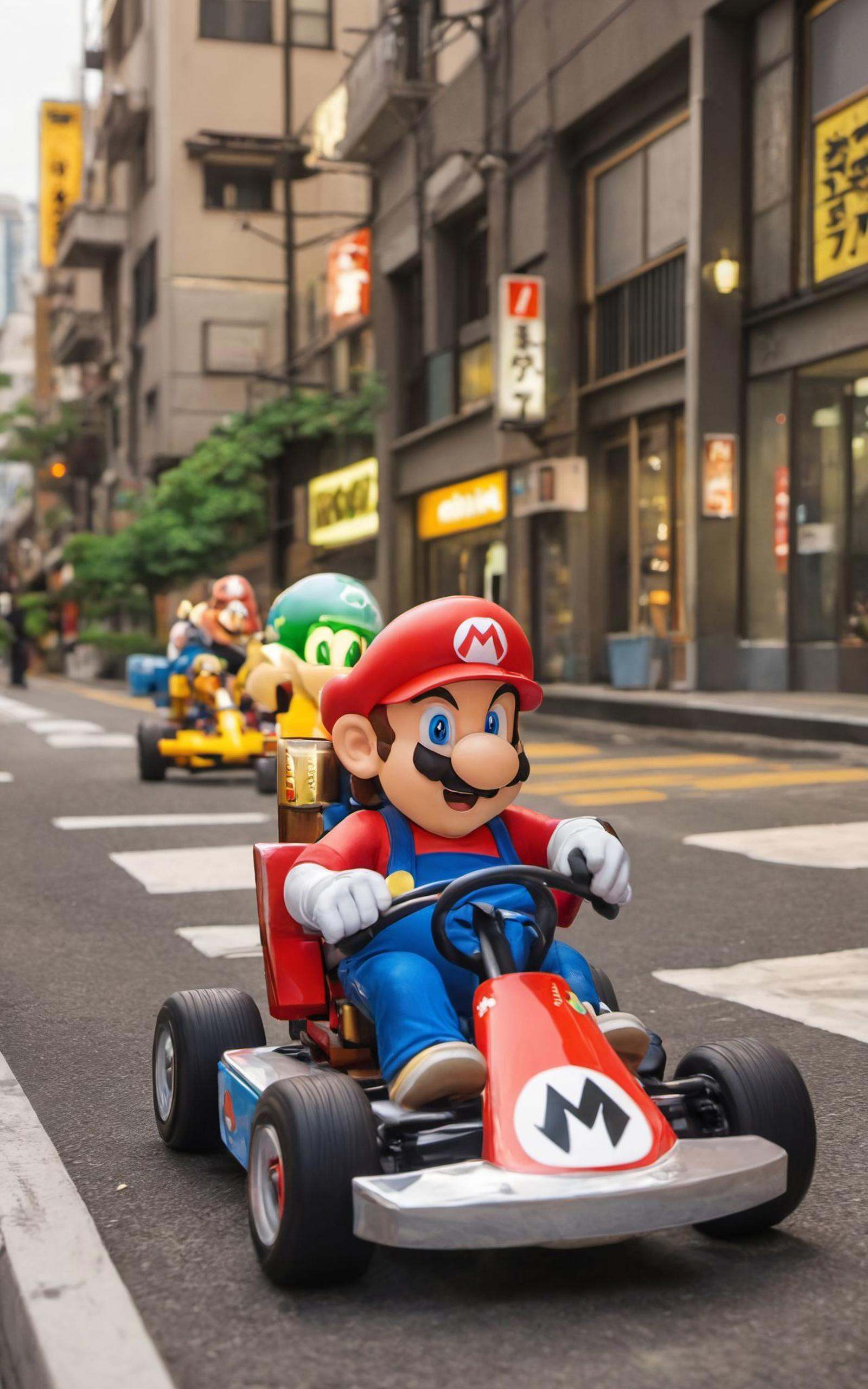 Mario and Luigui in Mario Kart in Tokio,